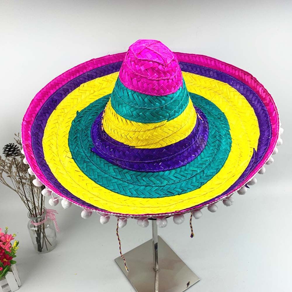 Bucket Hat Straw - Geniş Kenarlı Meksika Parti Şapkası, Doğal